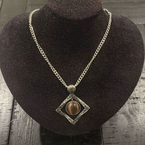 Lia Sophia Aspect Brown Tiger's Eye Silver Design Necklace